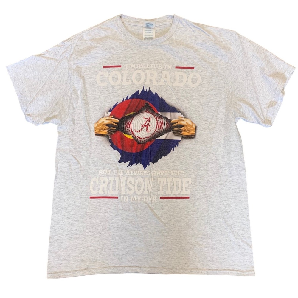 Delta Alabama Crimson Tide Colorado DNA‎ Graphic T-Shirt Ash Gray Mens Large